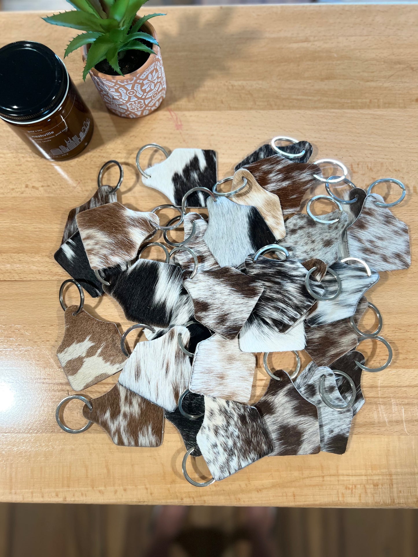 Ear Tag Cowhide Keychain