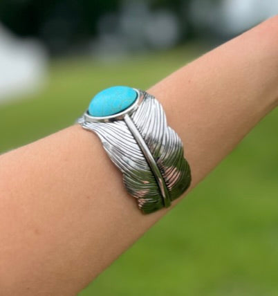 Faux Turquoise Feather Cuff