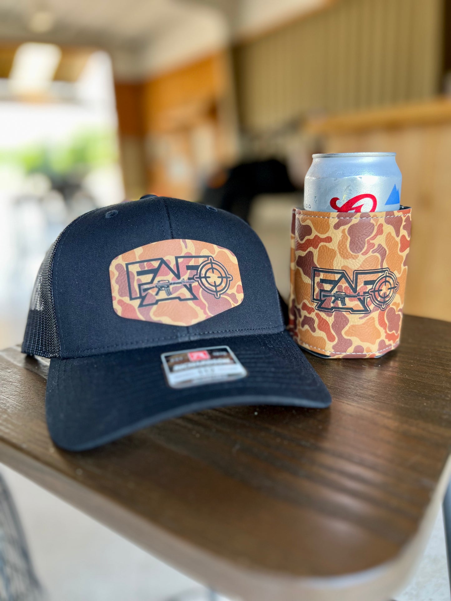 Camo Leather Hat and Koozie