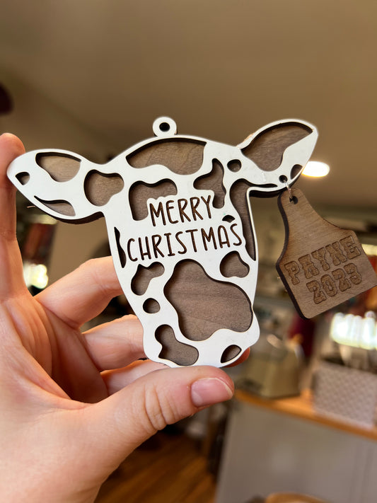 Ear Tag Cow Ornament
