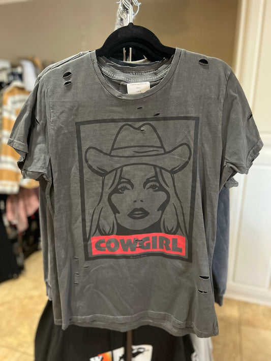 COWGIRL DISTRESSED T