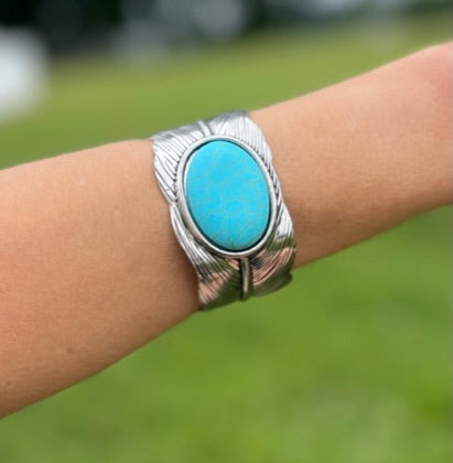Faux Turquoise Feather Cuff